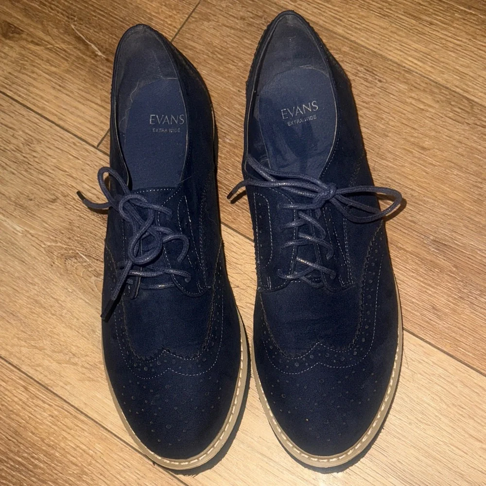 Evans Extra Wide Greer Brogue Men's Blue Faux Suede Oxfords Size 11